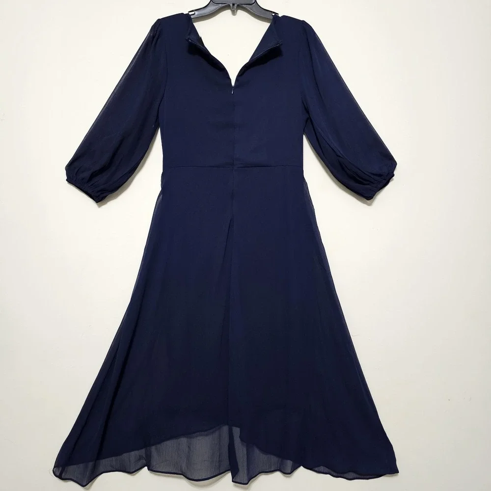 DKNY Women Dress Size 8 Fits Medium Faux Wrap V-Neck Long Sleeves Blue New - Picture 7 of 10